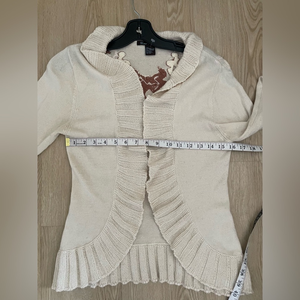 Cream Silk Cashmere Cardigan Embroidered Size L Romantic Classic Style - Picture 8 of 11